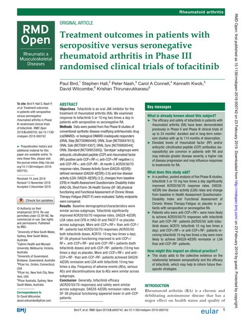 (PDF) Treatment outcomes in patients with seropositive versus seronegative rheumatoid arthritis ...