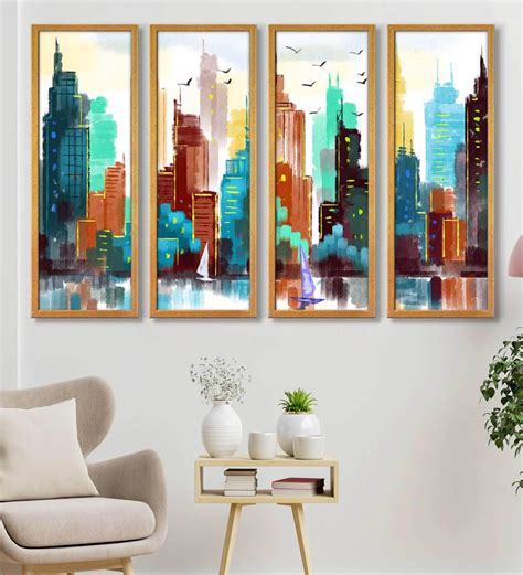 Buy Modern Multicolour Canvas Framed Art Panel Set of 4 at 11% OFF by ...