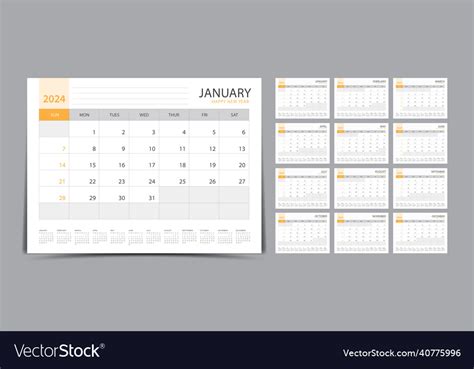 Calendar 2024 template set- desk 2024 Royalty Free Vector