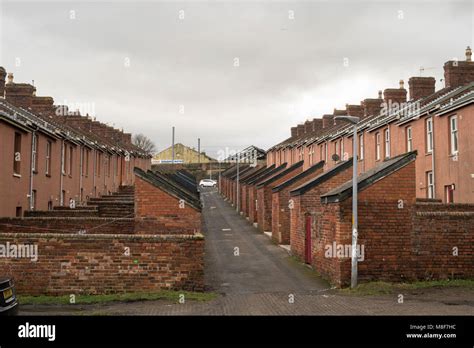 The back lane of Howick Terrace, two rows of terraced houses in Tweedmouth, Northumberland ...