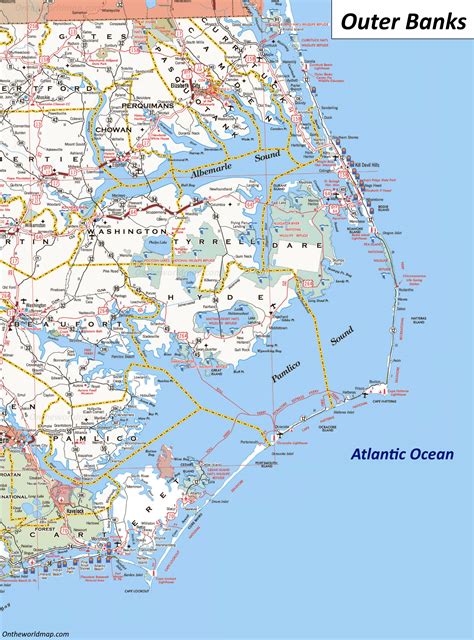 Map of The Outer Banks | North Carolina, U.S. | List of Islands and Towns in The Outer Banks