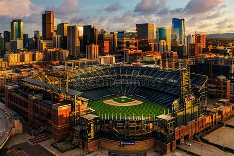 MLB Coors Field and Denver, Colorado Skyline Editorial Stock Image - Image of protest, drone ...