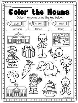 Nouns Printable Worksheet Pack - Kindergarten First Second Grade