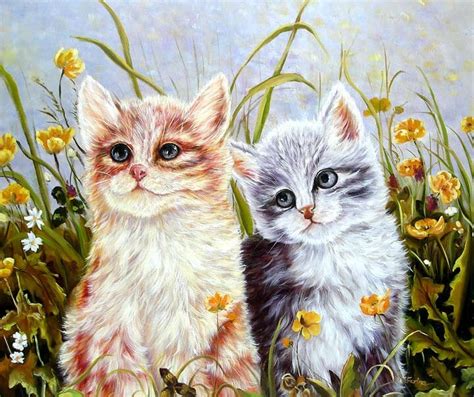 Kittens painting oil painting on canvas signed / kitten animal | Etsy