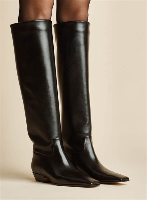 Marfa Knee-High Boot in Black Leather | Knee high boots flat, High knee boots outfit, Black boots