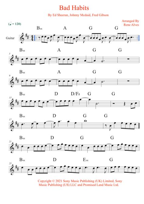 Bad Habits (arr. Rene Alves) by Ed Sheeran Sheet Music for Piano, Vocal ...