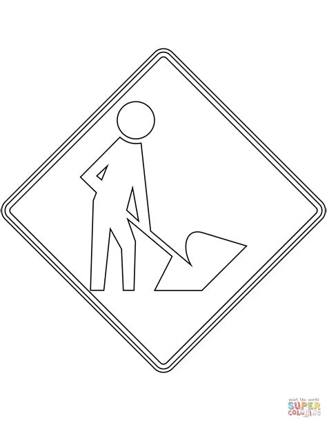 "Workers in Road Ahead" Sign in the USA coloring page | Free Printable Coloring Pages