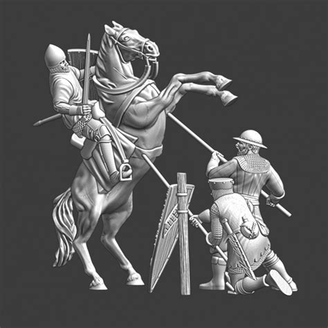 3D Printable Medieval infantry vs cavalry - diorama by Northern Crusades Miniatures