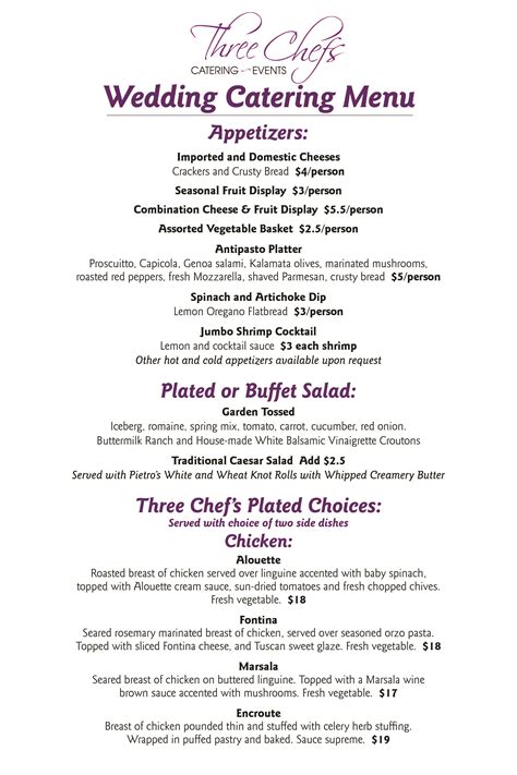 Wedding Venue Menu | Grand Rapids, MI | Pietro's Italian Restaurant