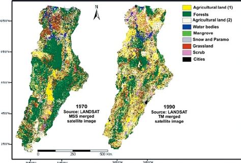 Land cover maps of the Magdalena River drainage basin for 1970 and 1990...