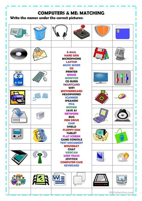 Computers: matching - English ESL Worksheets | Computer lessons, Computer teacher, Kids ...