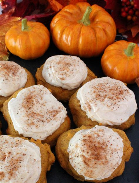 Pumpkin Spice Cookies with Cinnamon Cream Cheese Frosting - Two Sisters