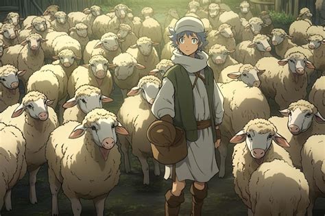 Premium Photo | Anime image of a shepherd boy and sheep Generative AI