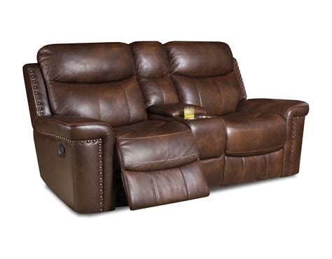 Softie Driftwood Italian Leather Reclining Loveseat w/Power Headrests & Console 90301-49HR by ...