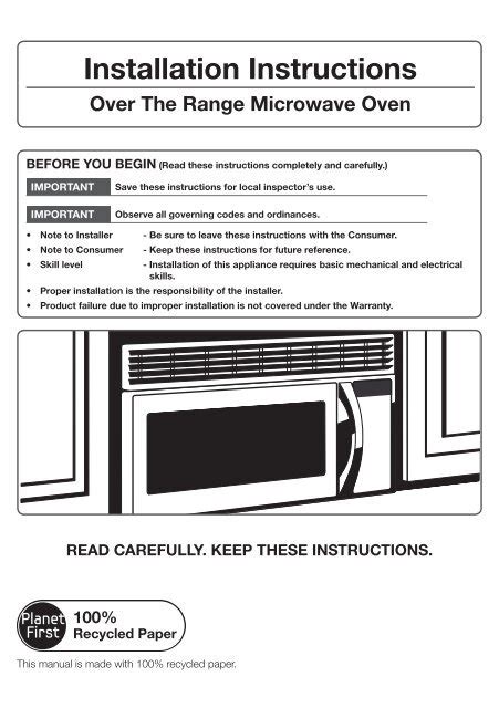 Samsung 1.8 cu. ft. Over The Range Microwave with Sensor Cooking - ME18H704SFS/AA - Installation ...