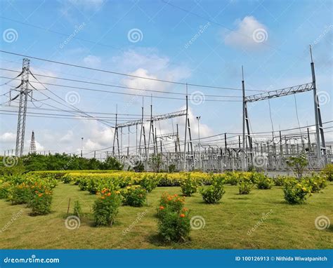 High voltage substation stock image. Image of green - 100126913