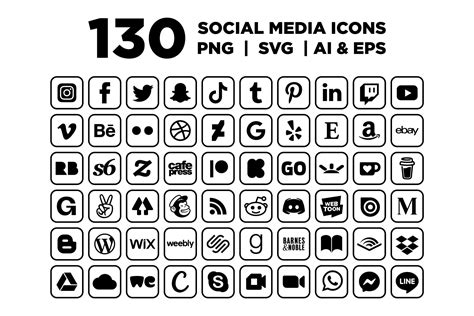 Square Social Media Icons Set PNG SVG VECTOR Square Icons - Etsy