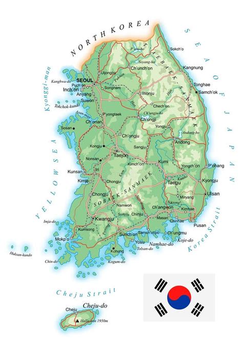 South Korea - Detailed Topographic Map - Illustration Stock ...