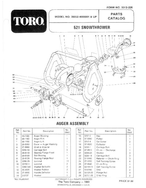 Toro 38052 521 Snowblower Manual, 1984