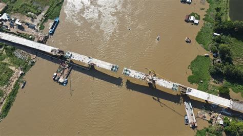 Close-up of Chau Doc Bridge spanning Hau River about to join Long ...