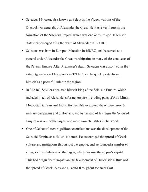 Seleucus - He was a key figure in the formation of the Seleucid Empire, which was one of the ...