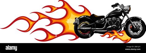 Dramatic burning motorcycle engulfed in fierce fiery orange flames and fire exploding sparks ...