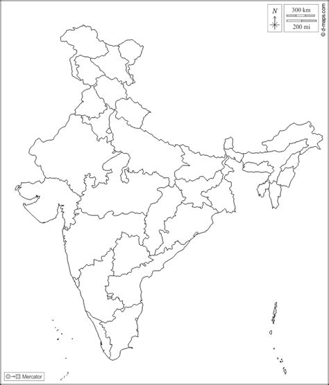 India free map, free blank map, free outline map, free base map outline, states, white