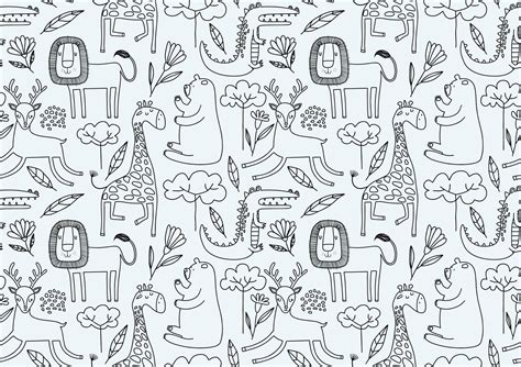 Cute seamless pattern with wild animals line art. 10257164 Vector Art ...