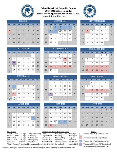 Escambia County School Calendar Holidays 2021-2022