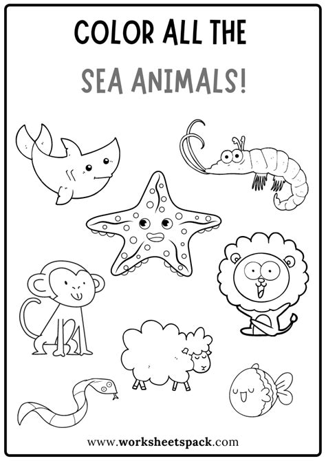 an animal coloring page with the words color all the sea animals