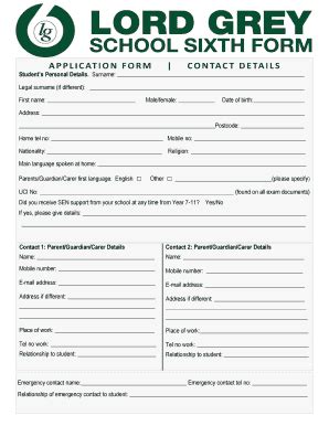 Fillable Online Sixth Form Application Form 2017 - lordgrey.org.uk Fax ...