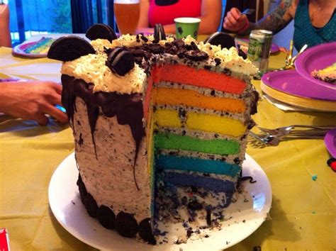 Rainbow cake with Oreo cream cheese frosting. | Cake, Oreo cream cheese frosting, Oreo cream