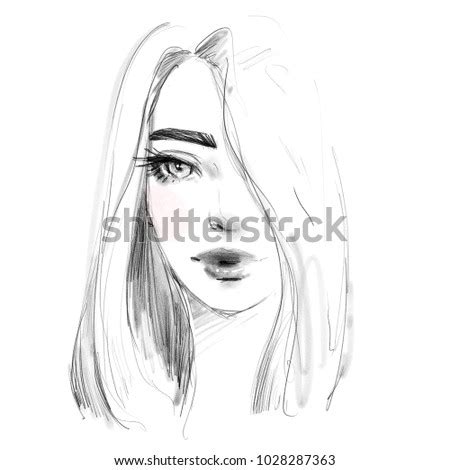Young Girl Face Black White Pencil Stock Illustration 1028287363 - Shutterstock