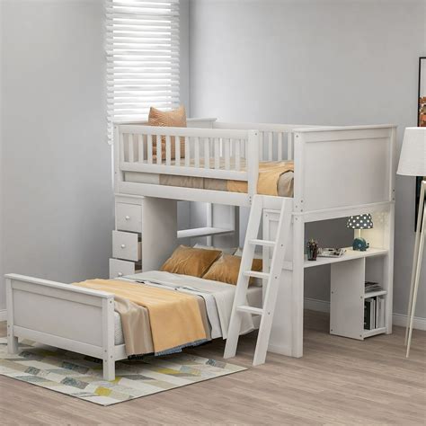 Bunk Bed Twin Over Twin With Desk, Boys Girls Bed With Storage Drawers And Stairs Kids Bedroom ...