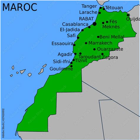 Carte des Villes Principales du Maroc Stock Vector | Adobe Stock