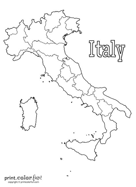 Blank map of Italy, at PrintColorFun.com