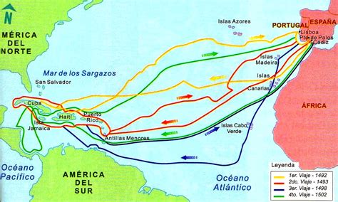 Mapa de los viajes de Cristóbal Colón a América - Mapa de América