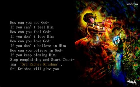 Krishna Playing Flute With Quotes Wallpaper