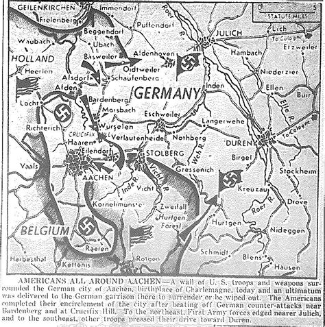 Carte des positions alliées entourant Aachen Map of the Allied positions surrounding Aachen ...