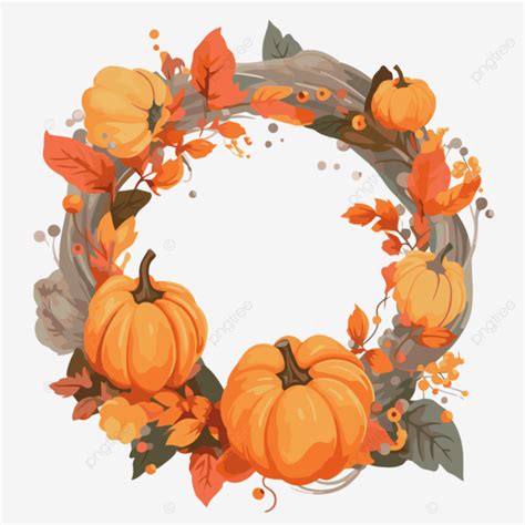 Pumpkin Wreath, Sticker Clipart Vector Illustration Of A Fall Wreath ...