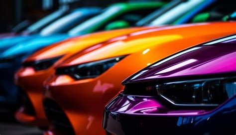 Premium AI Image | Vibrant luxury sports cars in a row illuminate city streets generated by ...