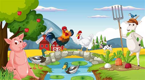 Farm background with happy animals 7637574 Vector Art at Vecteezy