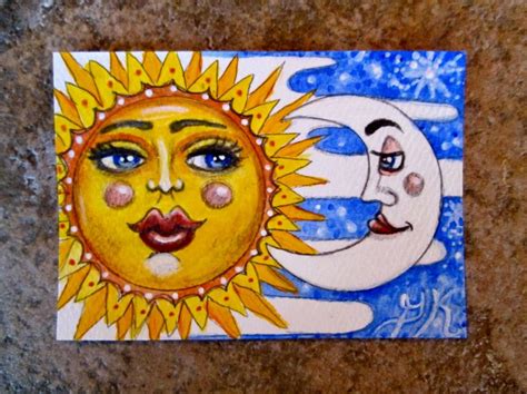 Sun Moon & Stars Art ACEO 2 1/2" x 3 1/2" Painting | Moon stars art ...