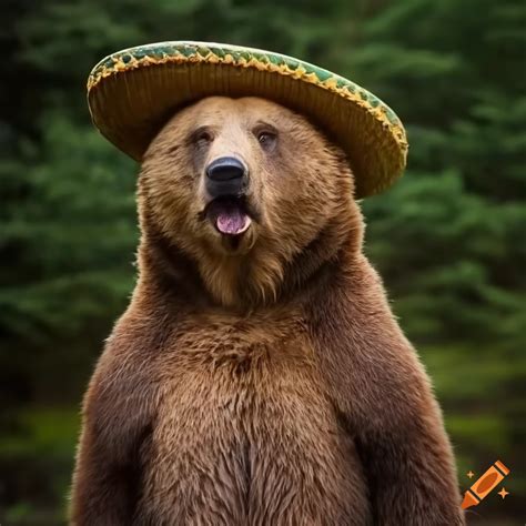 Funny bear wearing a sombrero in the forest on Craiyon