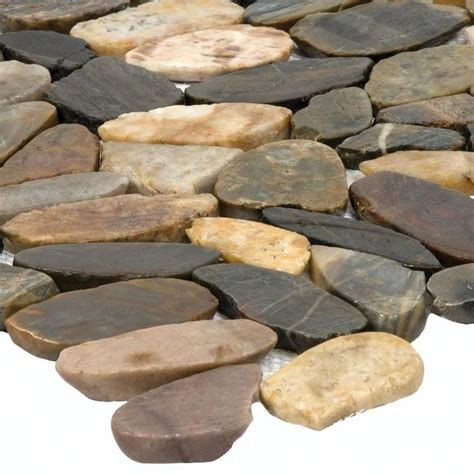 Satori River Rock Multicolor Flat Polished 13-in x 13-in Polished Natural Stone Pebble Wall Tile ...