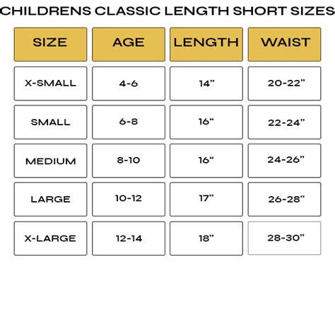 Children’s Classic Length Shorts Size Chart – Drtysouth Boxing