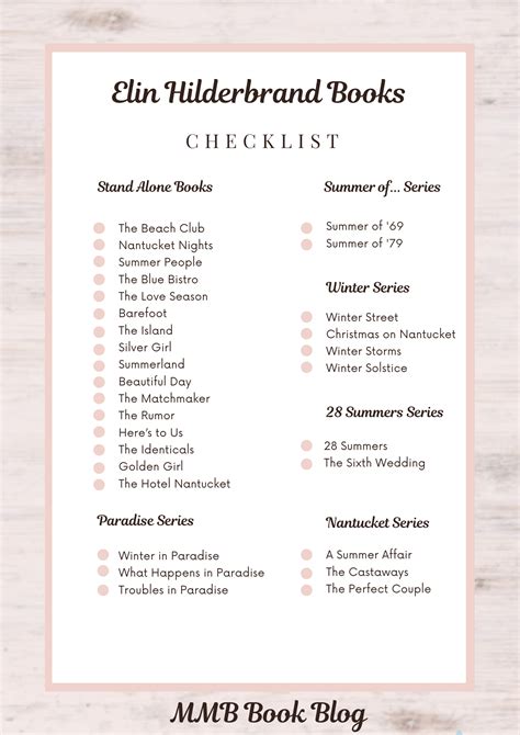 Elin Hilderbrand Books: A Printable Checklist