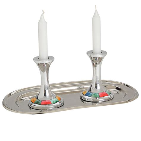 Shabbat Candle Holders with Tray - YourHolyLandStore