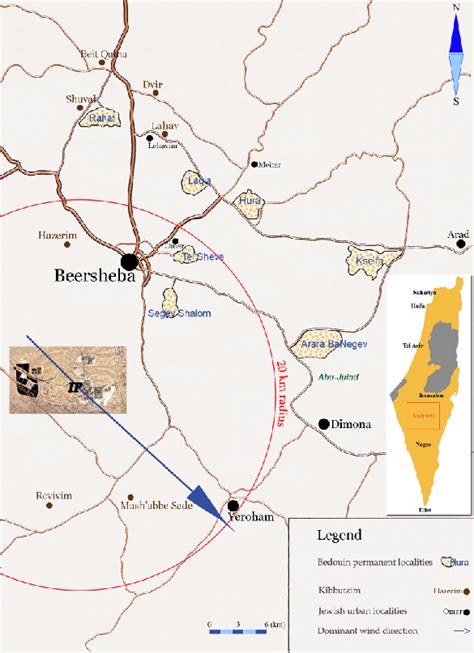 Map showing the industrial park and kibbutzim at Negev, Israel ...