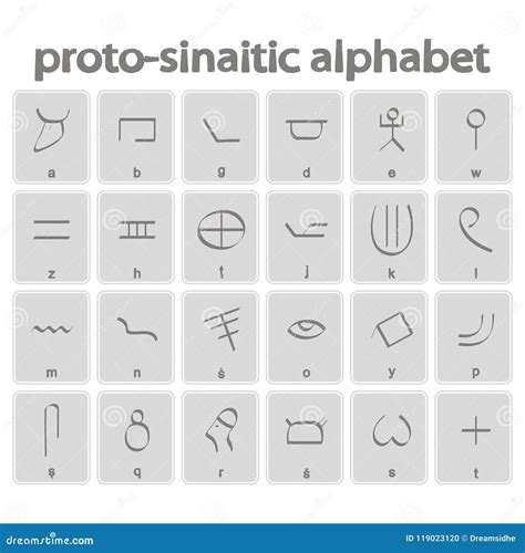 Set of Monochrome Icons with Proto-sinaitic Alphabet Stock Vector - Illustration of africa ...